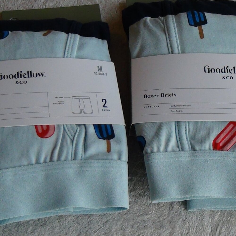 4 pair 2 PK Goodfellow  Co. Men's Popsicle/Navy Boxer Briefs Tagless M 32.5/34.5
